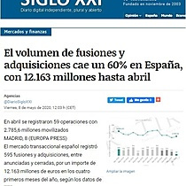 El volumen de fusiones y adquisiciones cae un 60% en Espaa, con 12.163 millones hasta abril